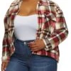 Plus Size Plaid Sherpa Lined Brushed Knit Shacket
