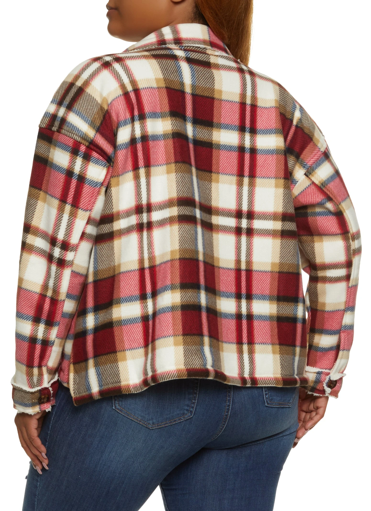 Plus Size Plaid Sherpa Lined Brushed Knit Shacket - Image 3