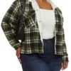 Plus Size Plaid Brushed Knit Sherpa Lined Shacket