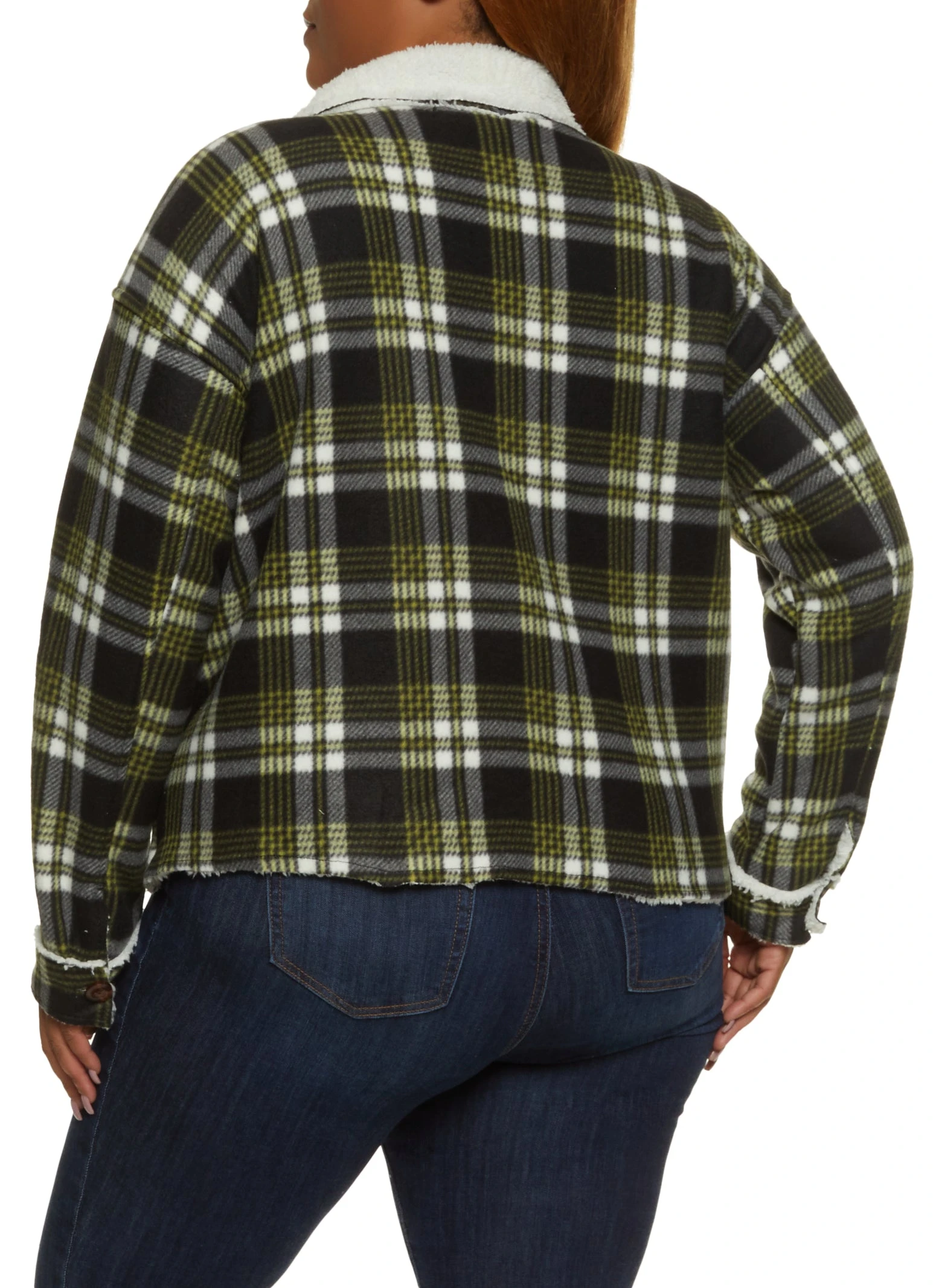 Plus Size Plaid Brushed Knit Sherpa Lined Shacket - Image 3