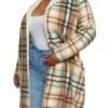 Plus Size Plaid Brushed Knit Sherpa Lined Coat