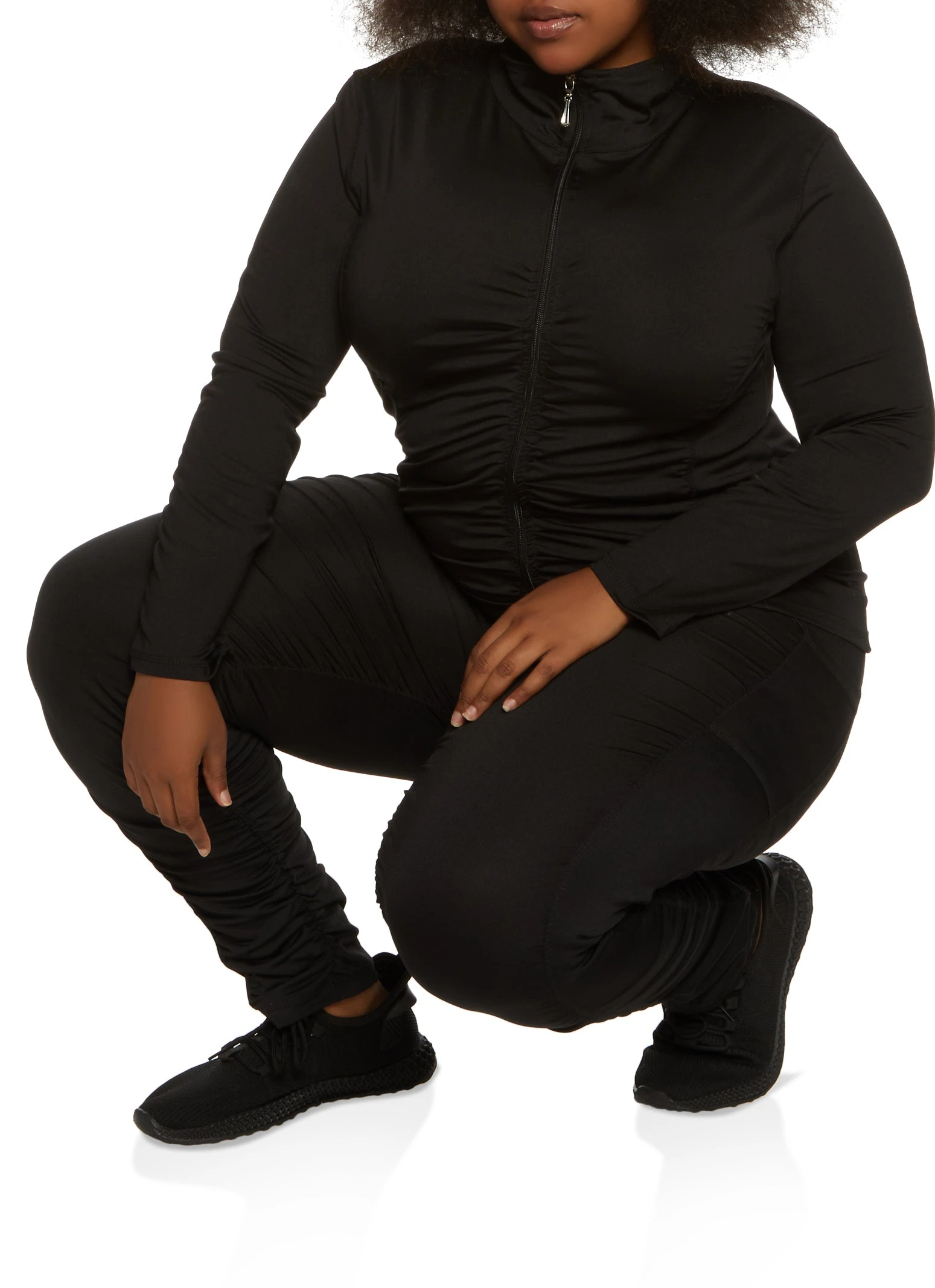 Plus Size Ruched Zip Front Track Jacket - Image 2