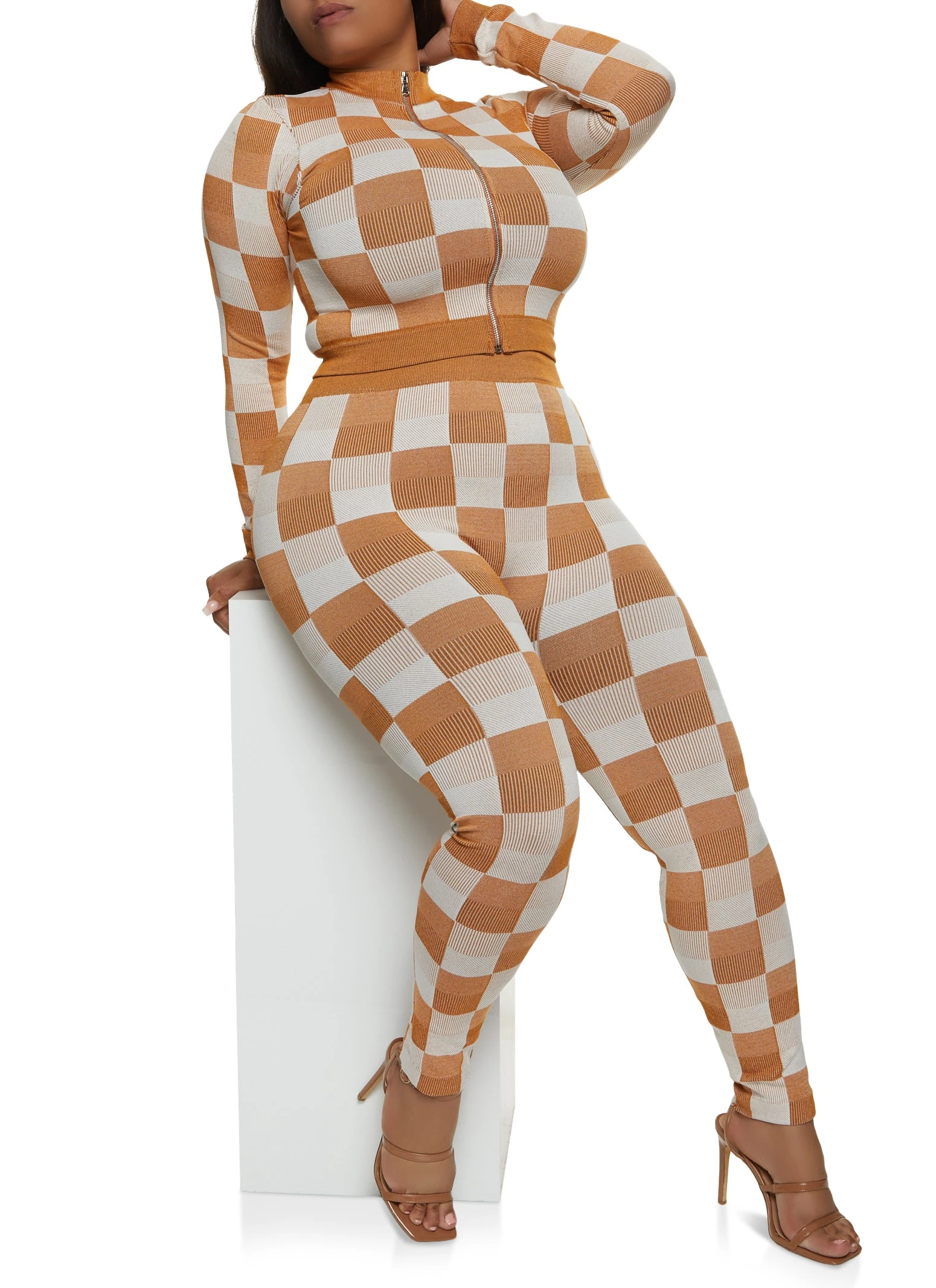 Plus Size Checkered Print Track Jacket - Image 2