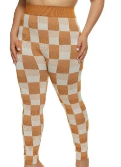 Plus Size Checkered Print High Waist Leggings