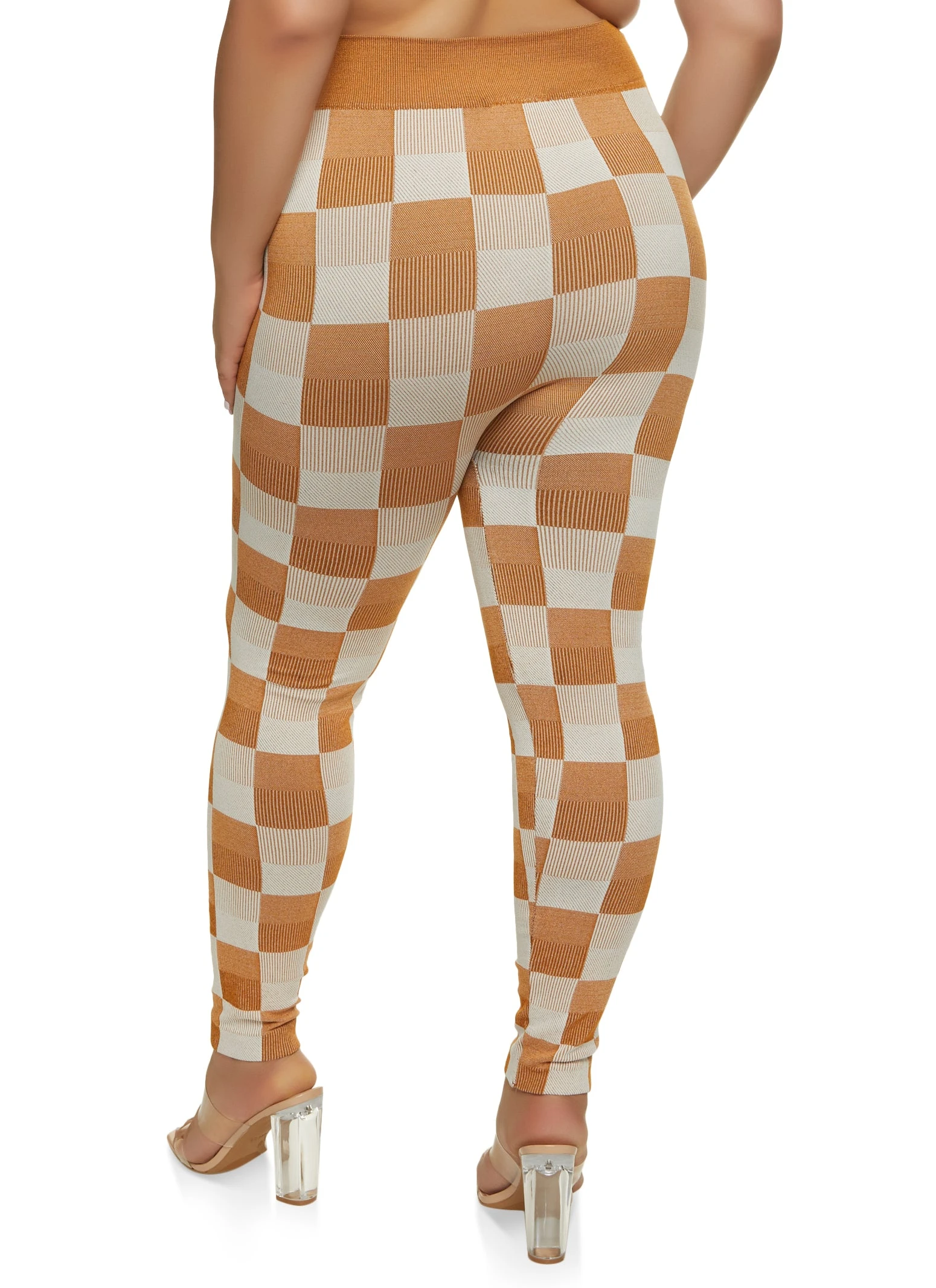 Plus Size Checkered Print High Waist Leggings - Image 3