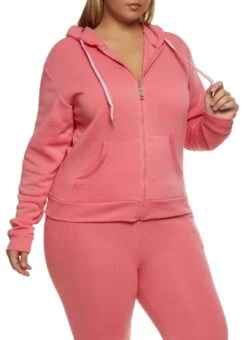 Plus Size Fleece Zip Front Hoodie