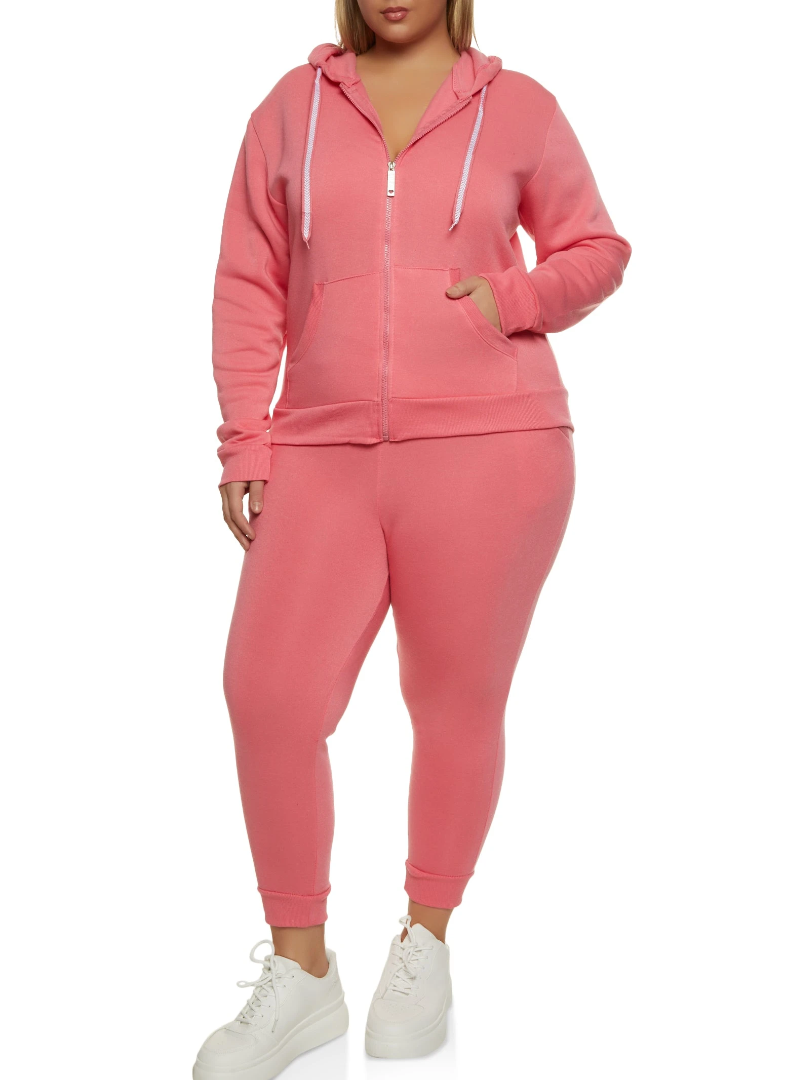 Plus Size Fleece Zip Front Hoodie - Image 2