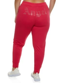 Plus Size Angel Rhinestone Studded Joggers