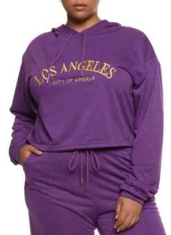 Plus Size Los Angeles Embroidered Hoodie