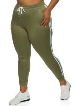 Plus Size Varsity Stripe Drawstring Joggers