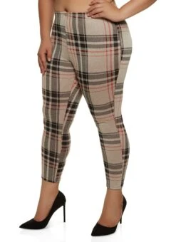 Plus Size Plaid High Waisted Leggings
