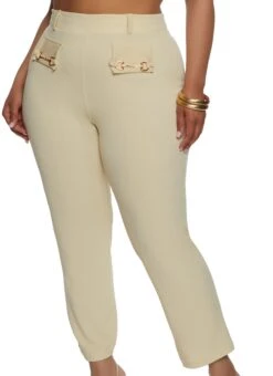 Plus Size Horsebit Detail Dress Pants
