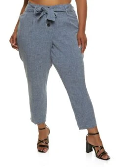Plus Size Chambray Paperbag Waist Pants