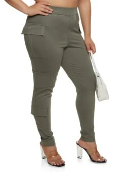 Plus Size Ponte Cargo Pocket Pull On Pants