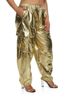 Plus Size Metallic Foil Cargo Pants