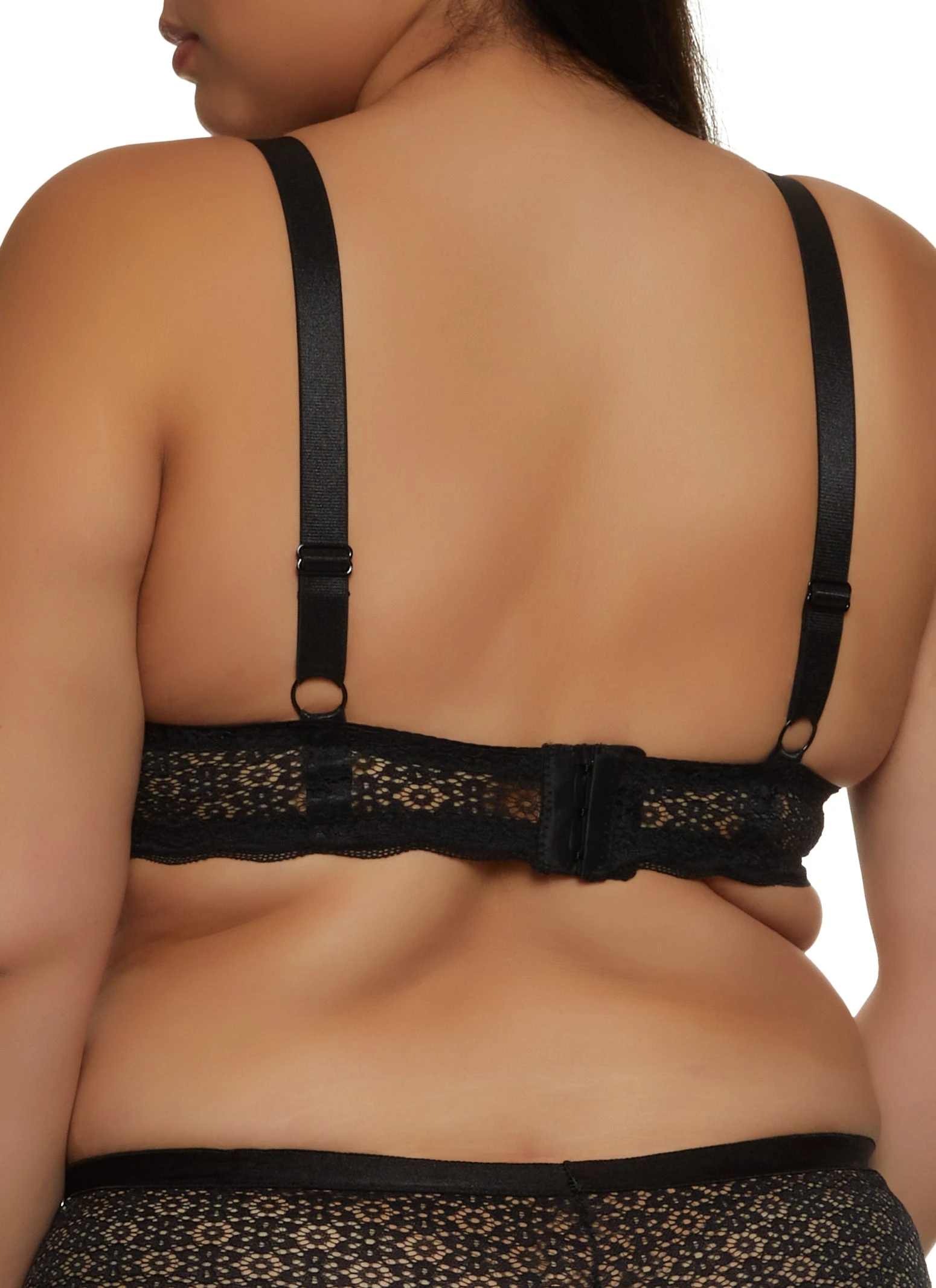 Plus Size Flower Lace Scalloped Hem Plunge Bra - Image 3