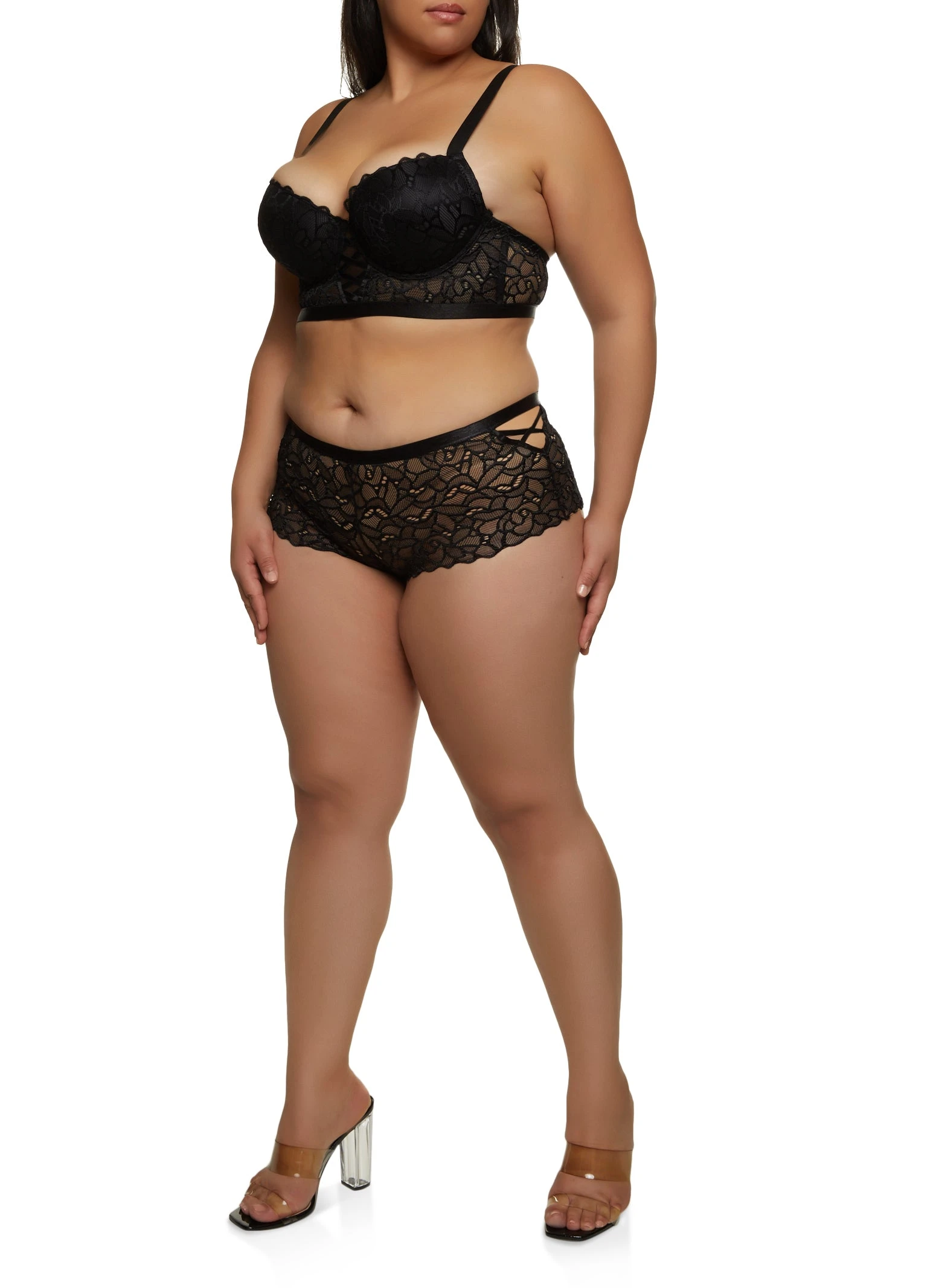 Plus Size Caged Lace Longline Plunge Bra - Image 2