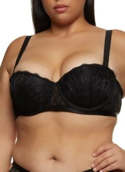 Plus Size Floral Print Scalloped Lace Balconette Bra | Converts To Strapless