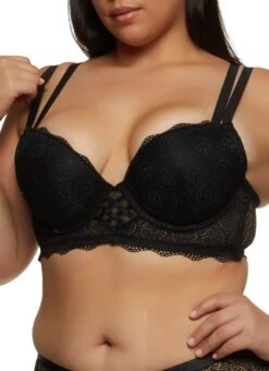 Plus Size Double Strap Caged Front Longline Plunge Bra