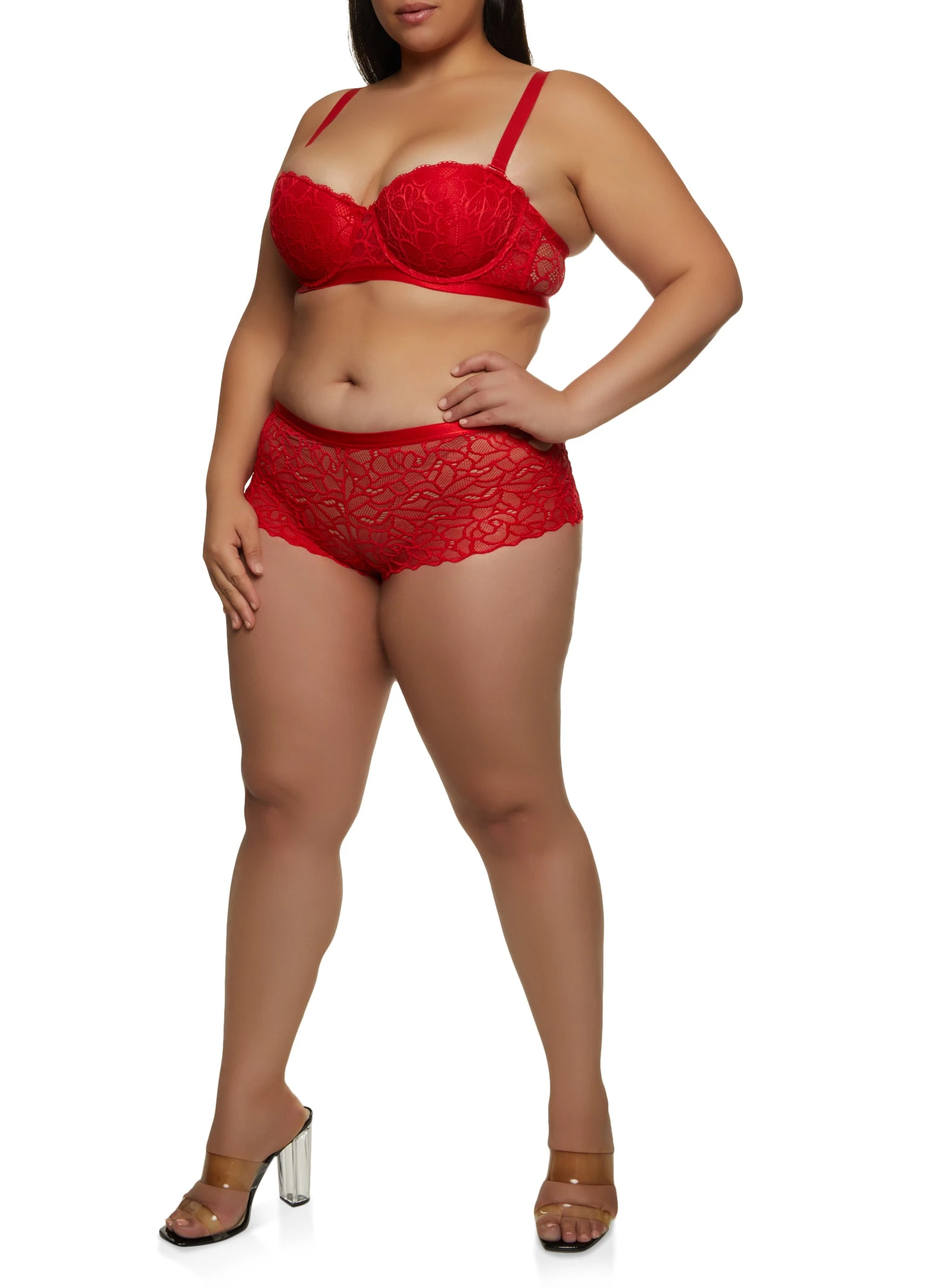 Plus Size Solid Floral Lace Balconette Bra | Converts To Strapless - Image 2
