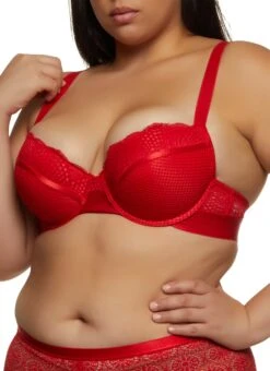 Plus Size Fishnet Detail Plunge Bra