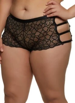 Plus Size Caged Side Lace Boyshort Panty