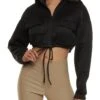 Jersey Mesh Drawstring Hem Cropped Jacket