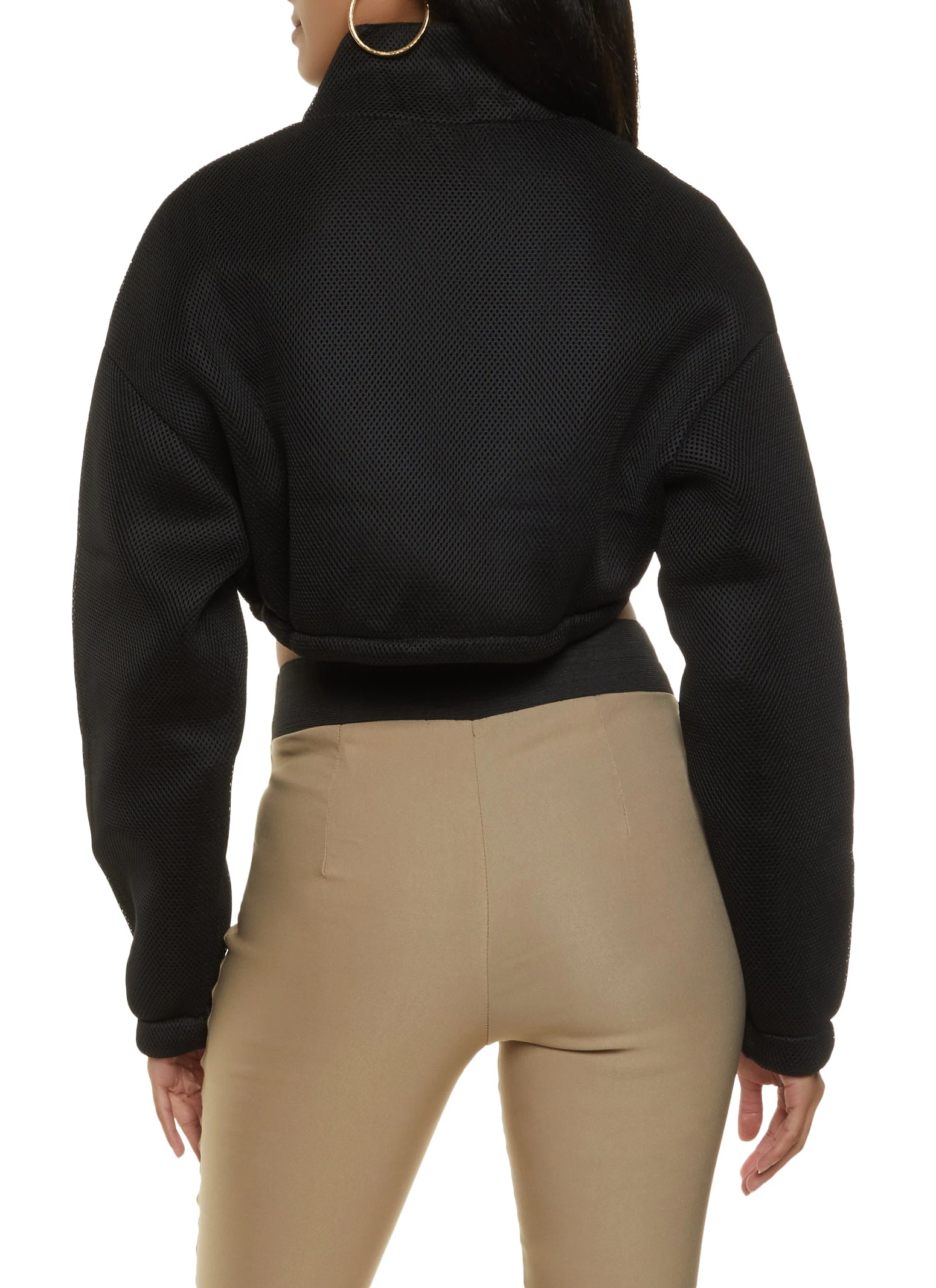 Jersey Mesh Drawstring Hem Cropped Jacket - Image 2