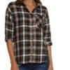 Ambiance Plaid Tabbed Sleeve Button Down Top
