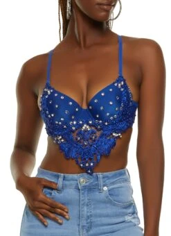 Rhinestone Faux Pearl Studded Bustier Top