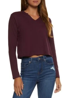 Notch Neck Raw Hem Crop Top