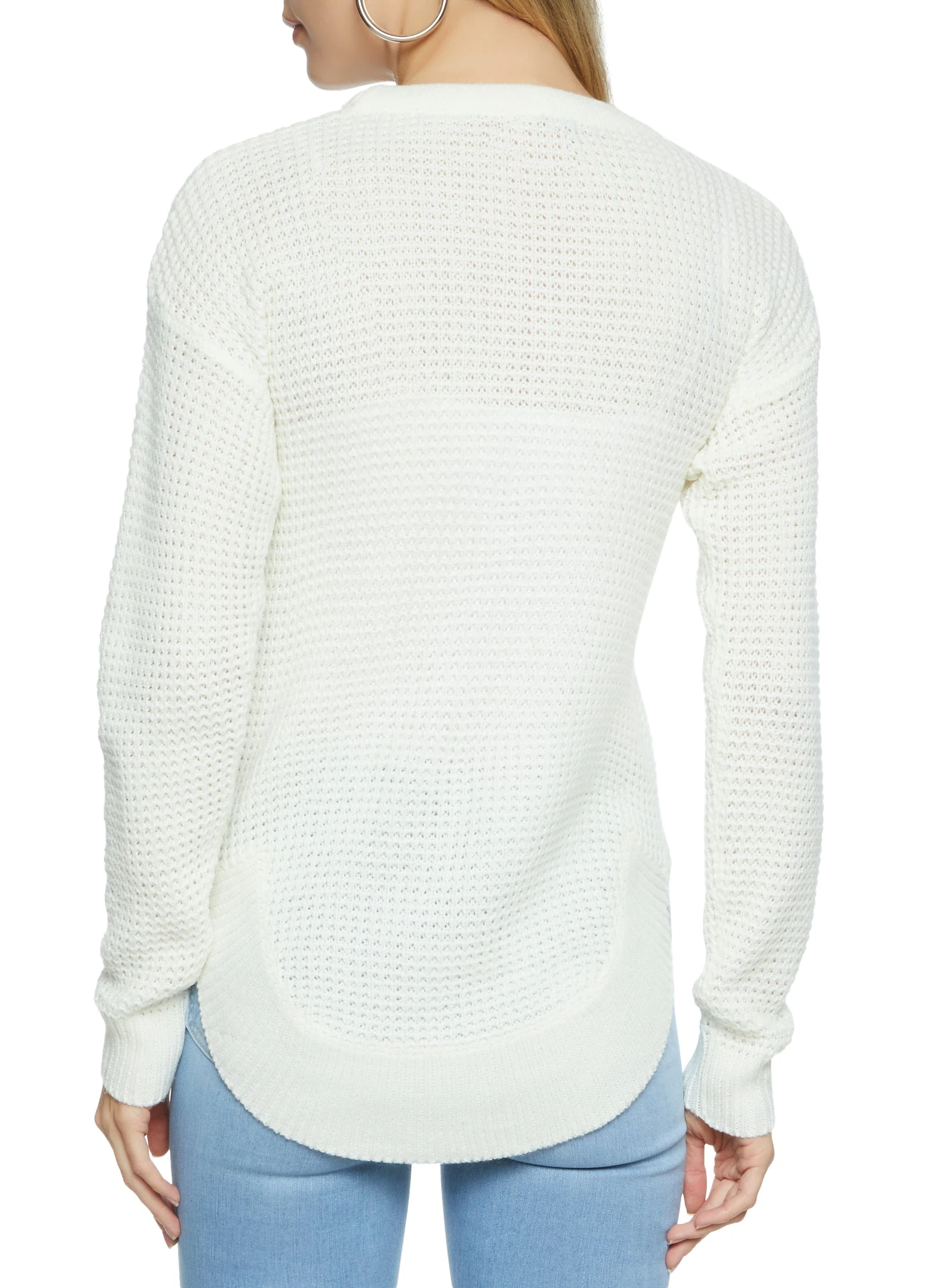 Waffle Knit Faux Button Detail Sweater - Image 2