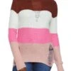 Color Blocked Striped Distressed Tunic Sweater