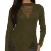 Ribbed Knit Distressed Pullover Sweater