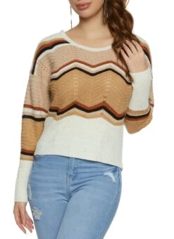 Chevron Knit Caged Back Pullover Sweater