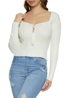 Lace Up Square Neck Sweater