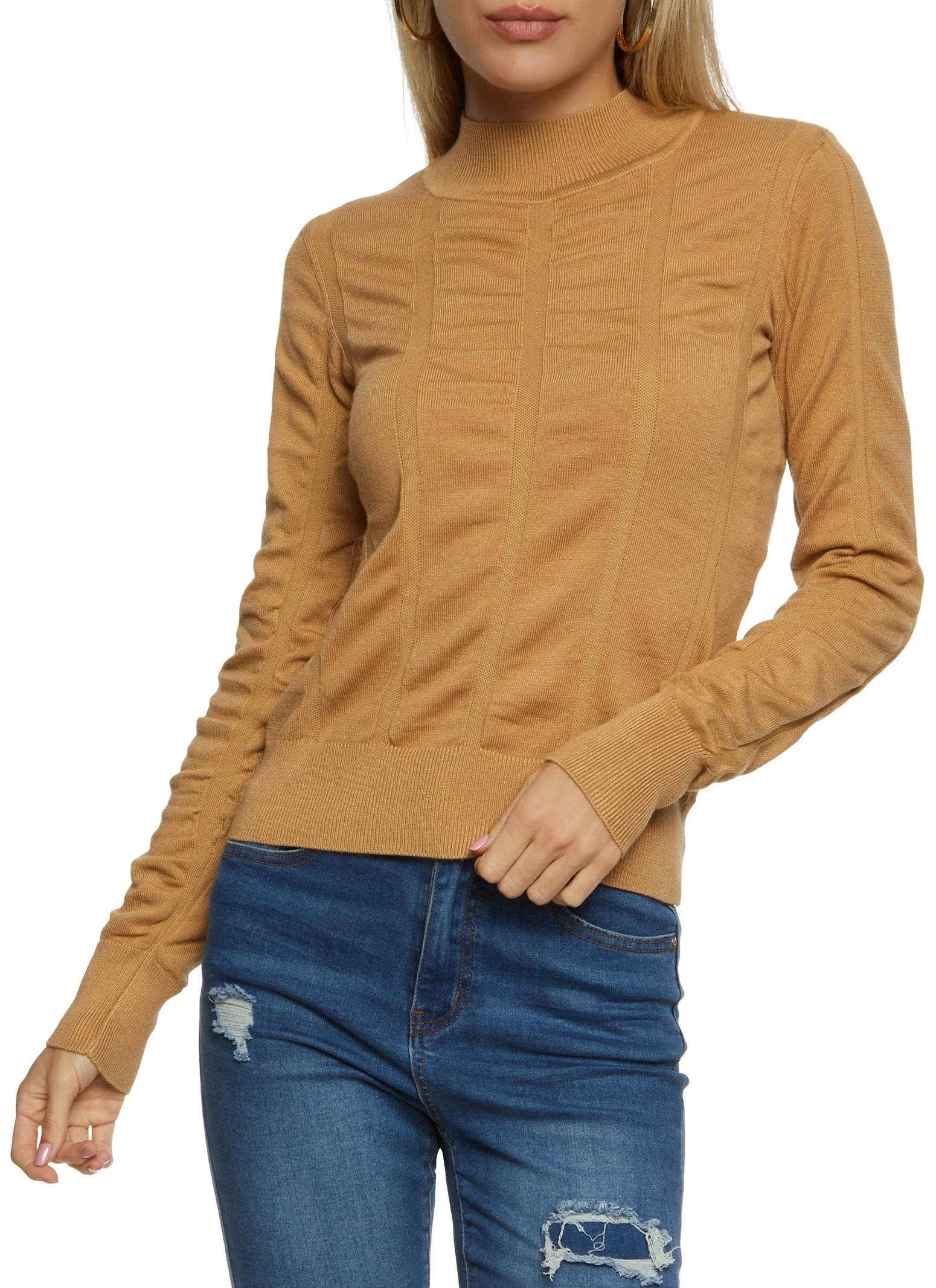 Ribbed Knit Mock Neck Sweater