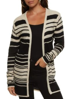 Striped Open Front Cardigan