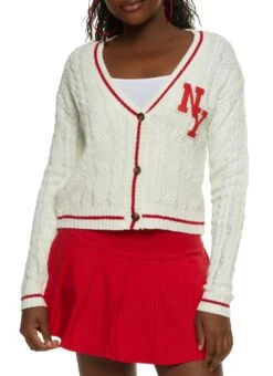 NY Patch Cable Knit Varsity Cardigan