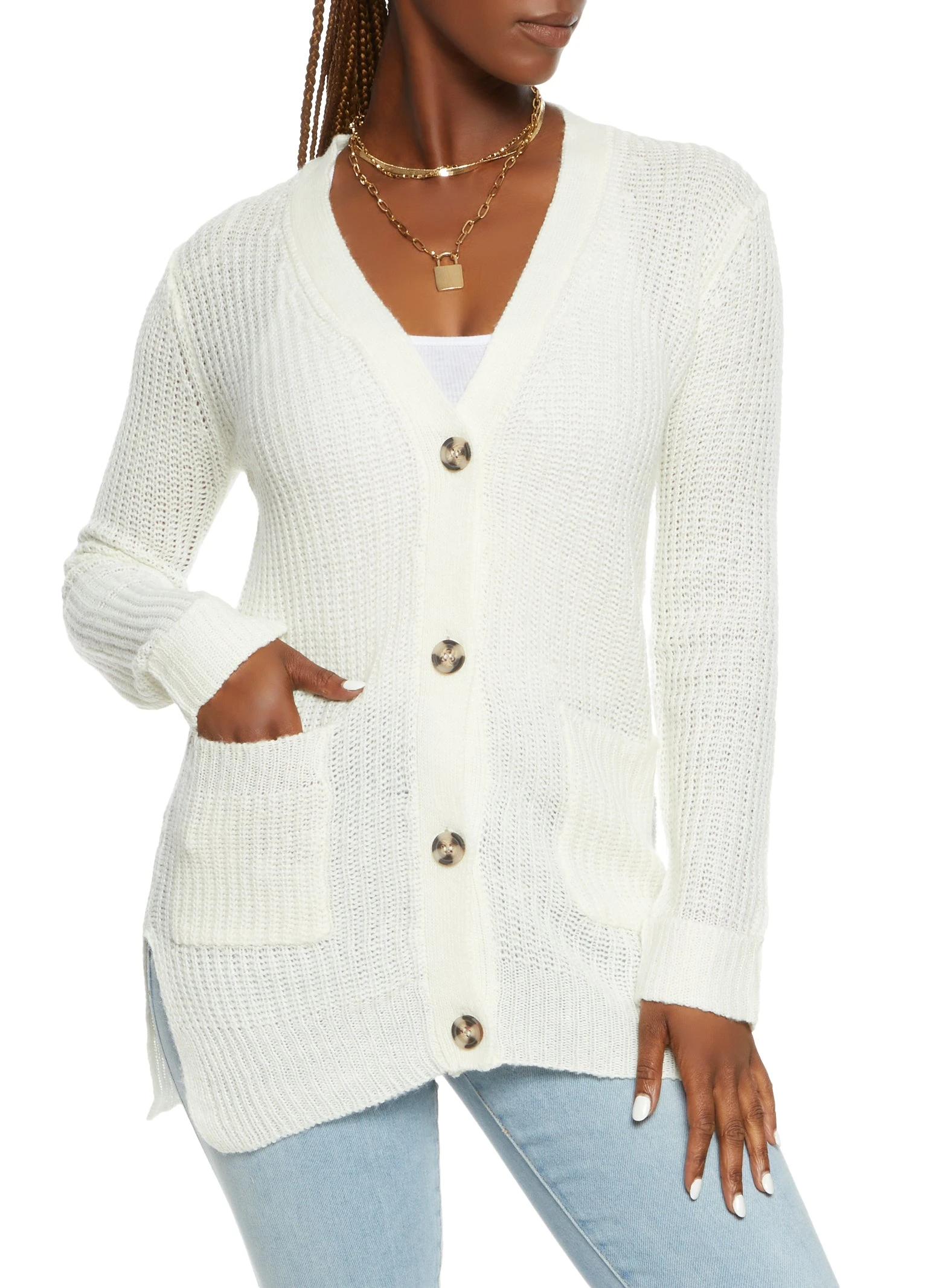 Solid Button Front Cardigan