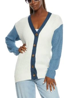 Color Block Button Front Cardigan