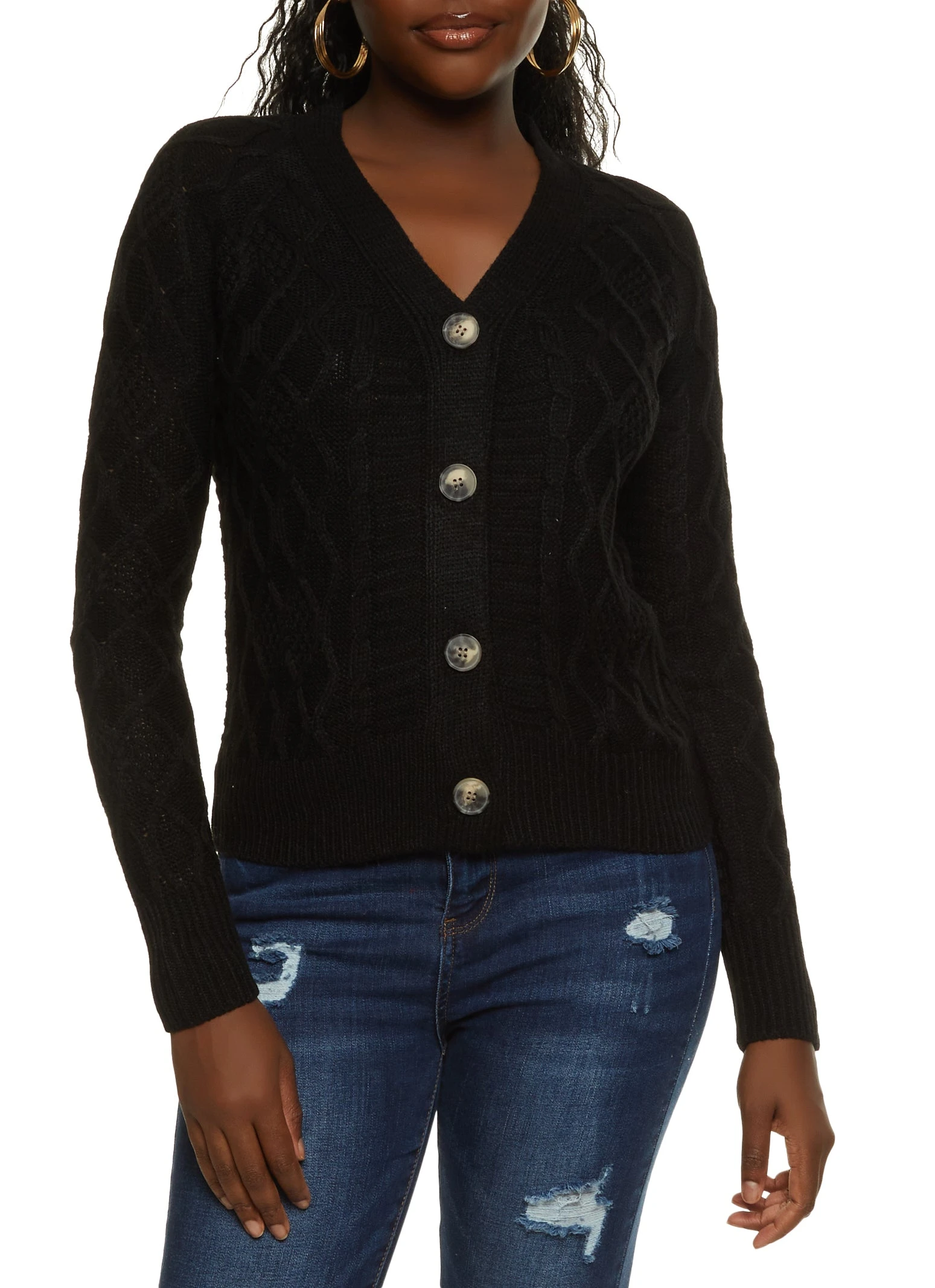 Cable Knit Button Front Cardigan Sweater