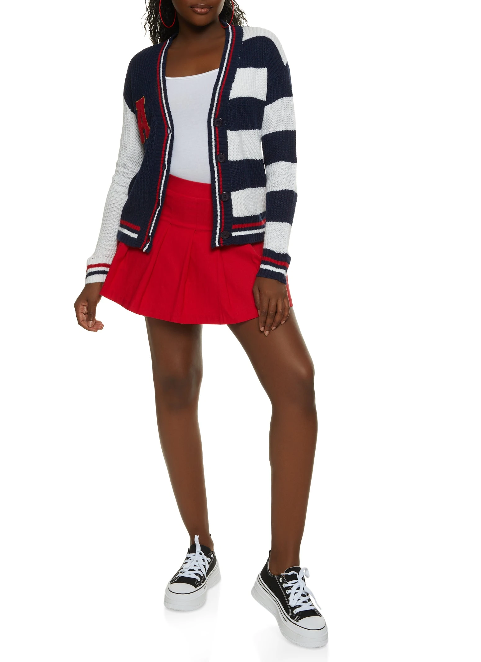 A Initial Chenille Patch Color Block Cardigan - Image 2