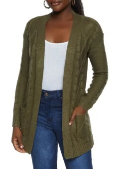 Cable Knit Open Front Cardigan