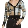 Cropped Plaid Patch Distressed Cardigan