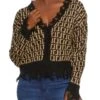 Geometric Print Distressed Hem Cardigan