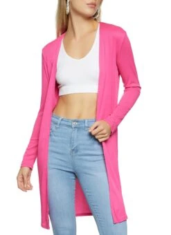 Solid Ribbed Open Front Duster