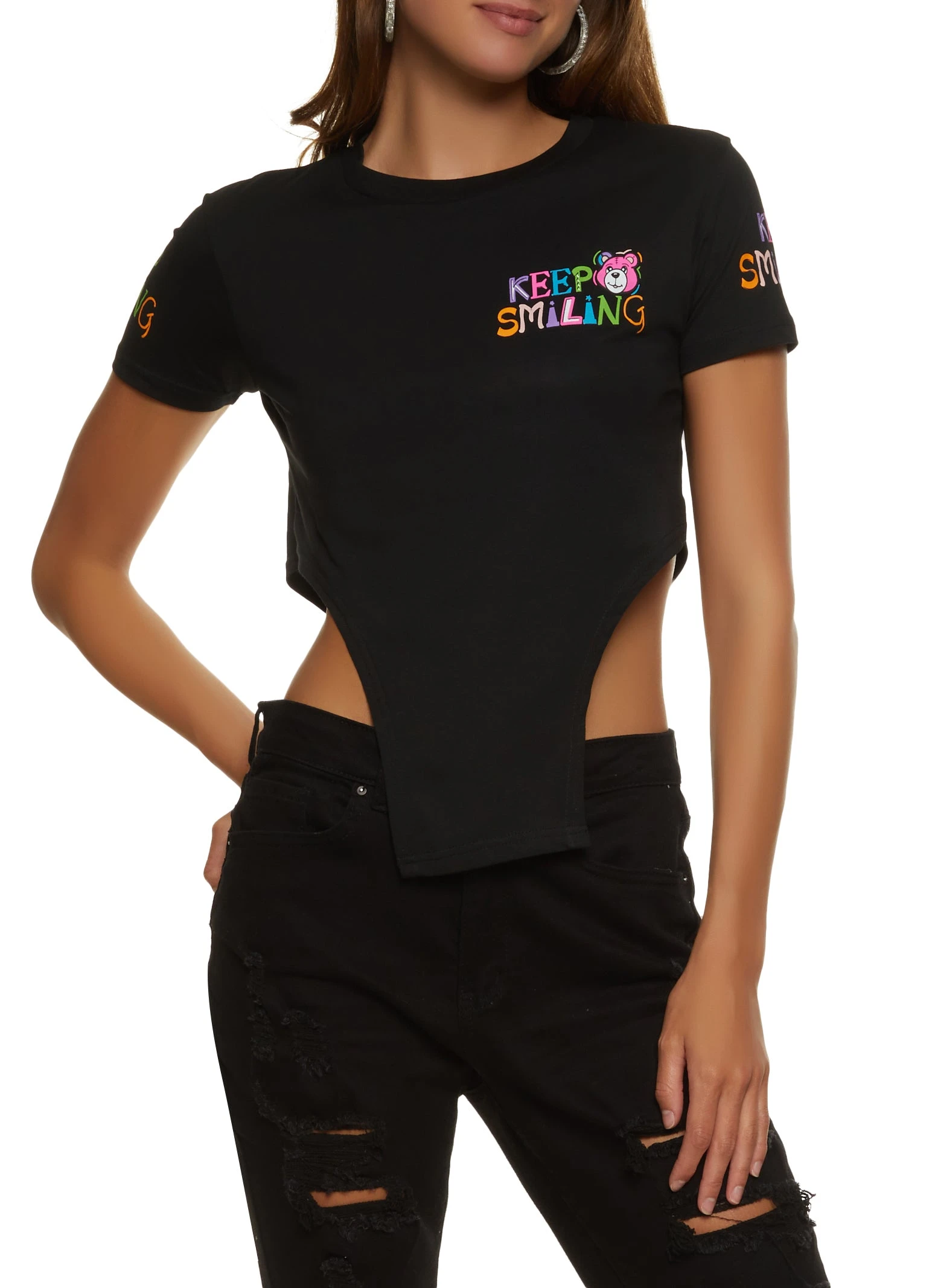 Keep Smiling Bear Hanky Hem Graphic Tee