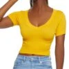 Seamless Cable Knit V Neck Crop Top