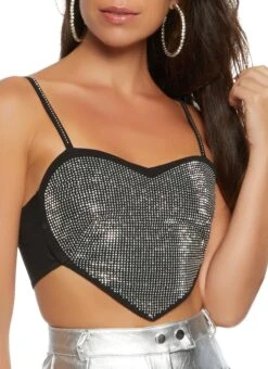 Rhinestone Studded Cropped Heart Top